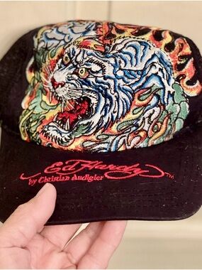 Original Ed Hardy Black Mesh Baseball Cap with Subtle Red Stitching Unisex
